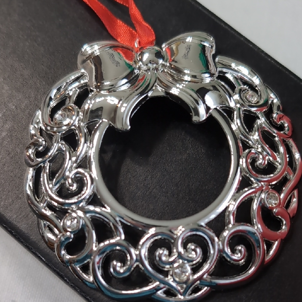 Lenox Sparkle & Scroll Wreath Ornament w/ Clear Gems